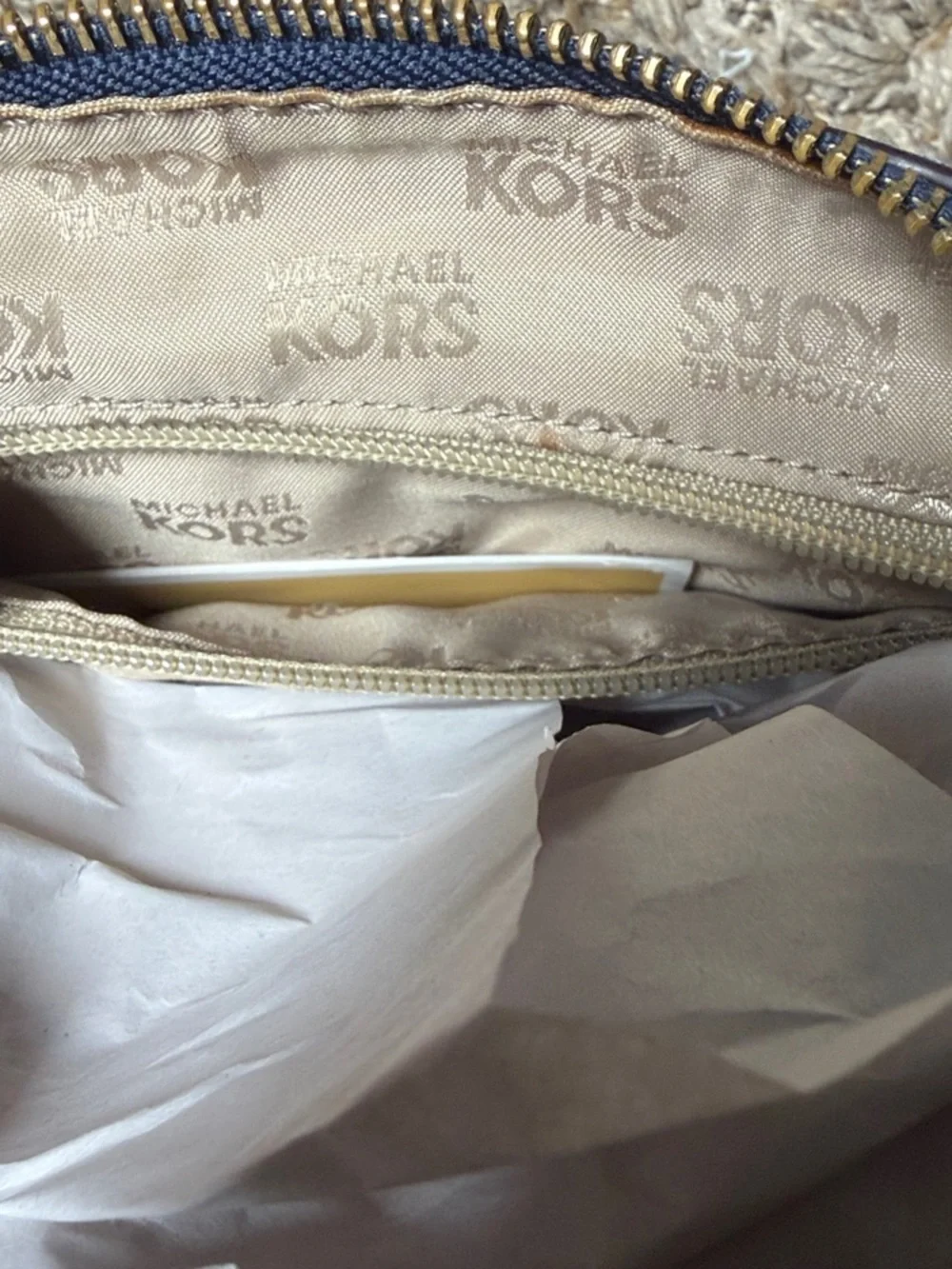Michael Kors Small Navy Blue/Gold Saffiano Leather Satchel Crossbody Bag